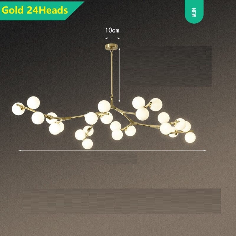 Lustre LED moderne avec branches métalliques et lampes en verre Yolan | Marco Lucetti Doré - 24 ampoules / Chaude