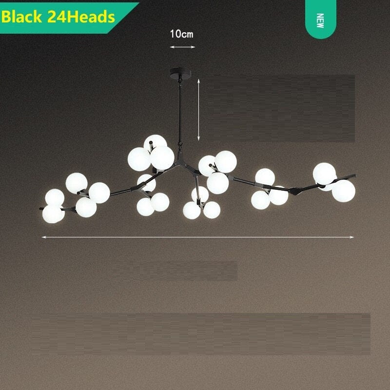 Lustre LED moderne avec branches métalliques et lampes en verre Yolan | Marco Lucetti Noir - 24 ampoules / Chaude