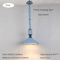 Lustre LED moderne avec ceinture en cuir pour une décoration intérieure sophistiquée | Marco Lucetti Dia25,5cm bleu / Lumière blanche