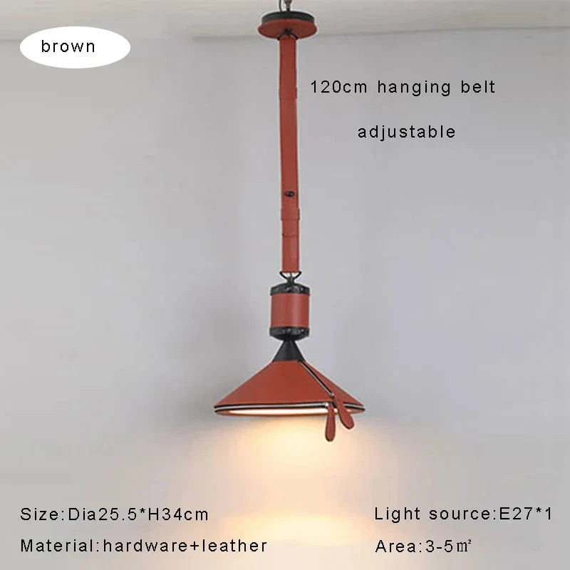 Lustre LED moderne avec ceinture en cuir pour une décoration intérieure sophistiquée | Marco Lucetti Dia25,5cm marron / Lumière blanche