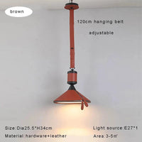 Lustre LED moderne avec ceinture en cuir pour une décoration intérieure sophistiquée | Marco Lucetti Dia25,5cm marron / Lumière blanche