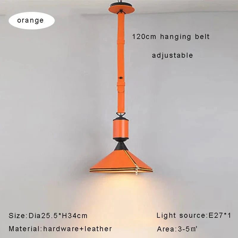 Lustre LED moderne avec ceinture en cuir pour une décoration intérieure sophistiquée | Marco Lucetti Dia25,5cm orange / Lumière blanche