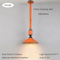 Lustre LED moderne avec ceinture en cuir pour une décoration intérieure sophistiquée | Marco Lucetti Dia25,5cm orange / Lumière blanche