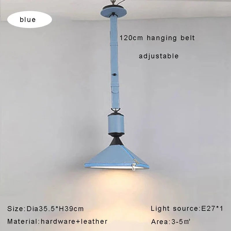 Lustre LED moderne avec ceinture en cuir pour une décoration intérieure sophistiquée | Marco Lucetti Dia35,5cm bleu / Lumière blanche