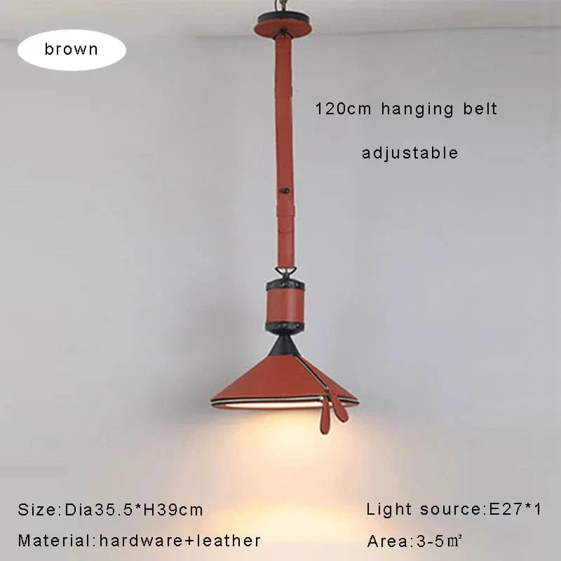 Lustre LED moderne avec ceinture en cuir pour une décoration intérieure sophistiquée | Marco Lucetti Dia35,5cm marron / Lumière blanche