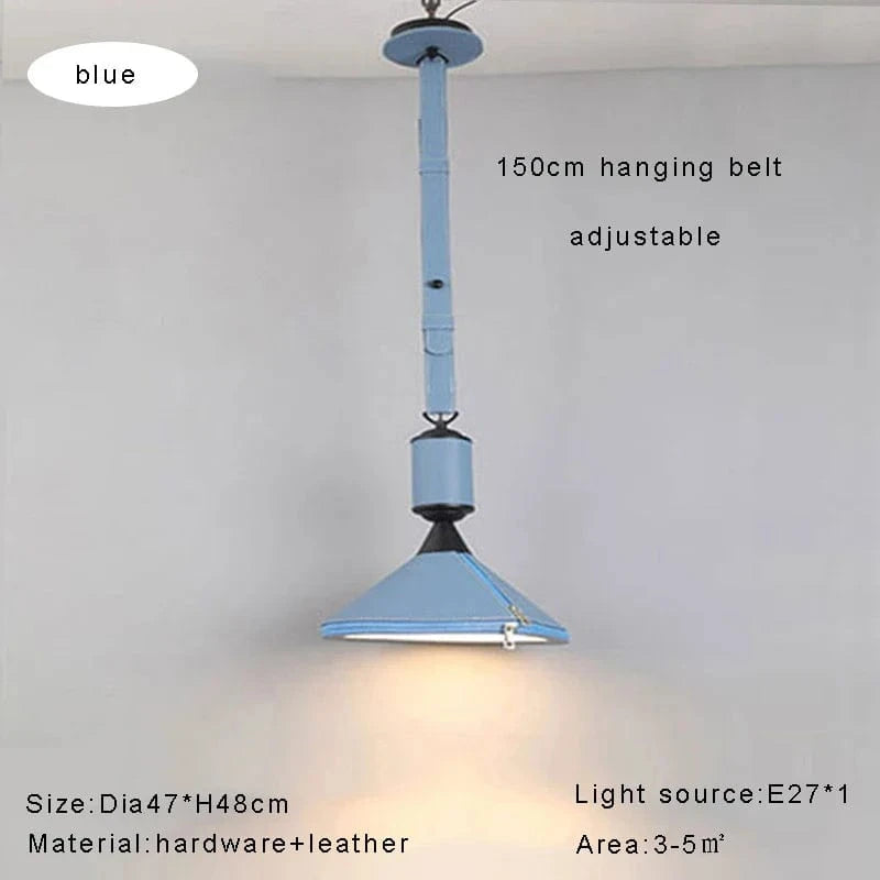 Lustre LED moderne avec ceinture en cuir pour une décoration intérieure sophistiquée | Marco Lucetti Dia47cm bleu / Lumière blanche