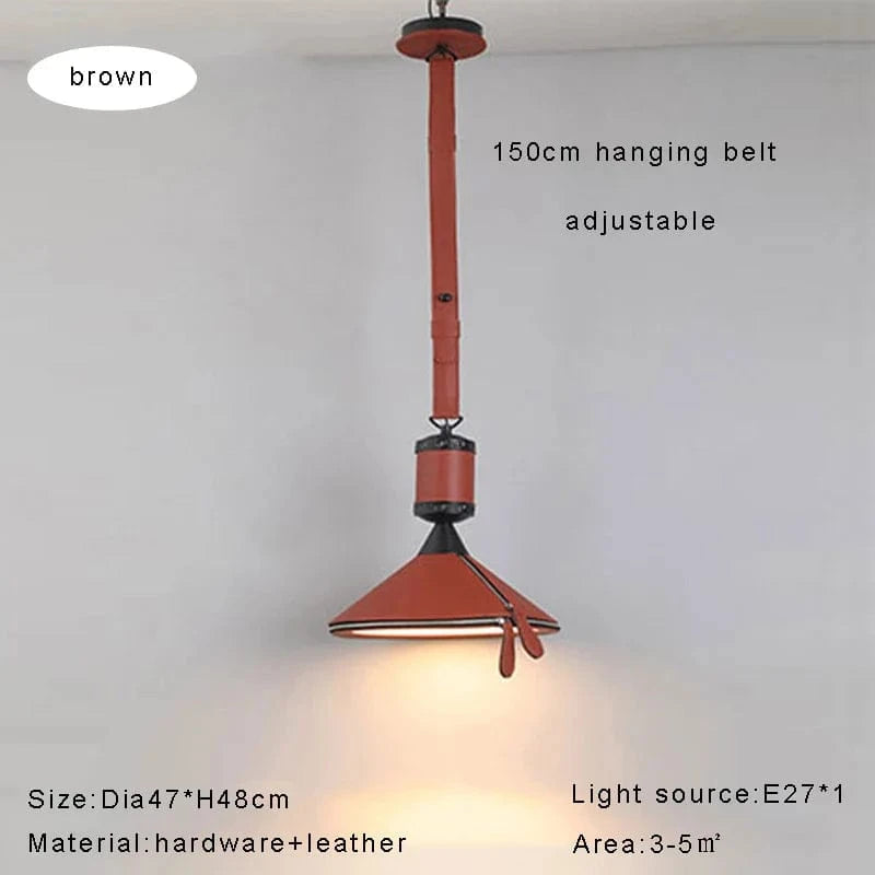 Lustre LED moderne avec ceinture en cuir pour une décoration intérieure sophistiquée | Marco Lucetti Dia47cm marron / Lumière blanche