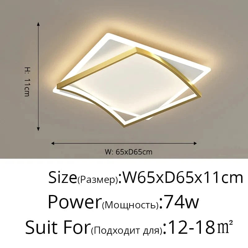 Lustre LED Moderne avec Gradation Simple pour la Maison. | Marco Lucetti Carré 65cm doré / Blanc chaud, pas de télécommande