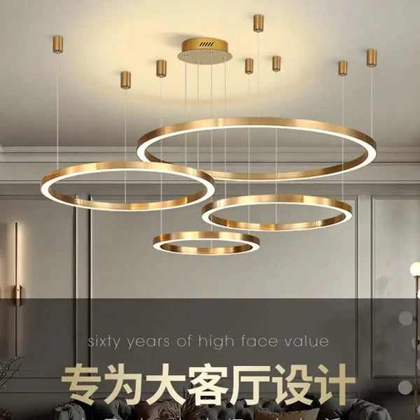 Lustre LED Moderne brossé avec Anneau Lumineux - Éclat Design | Marco Lucetti