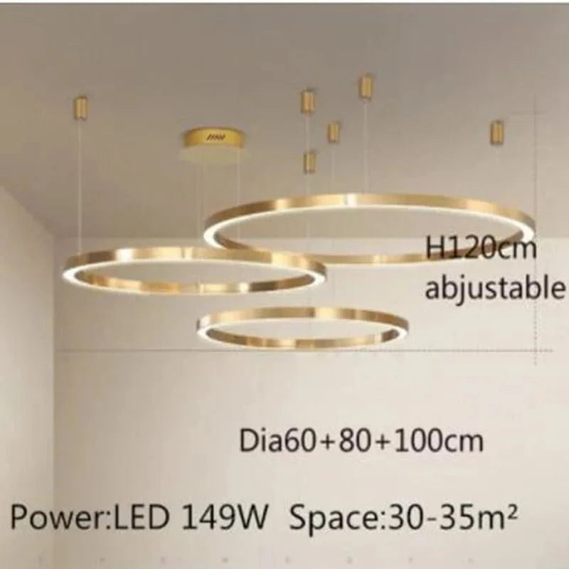 Lustre LED Moderne brossé avec Anneau Lumineux - Éclat Design | Marco Lucetti 3 anneaux 60 80 100CM / Blanc chaud pas de RC