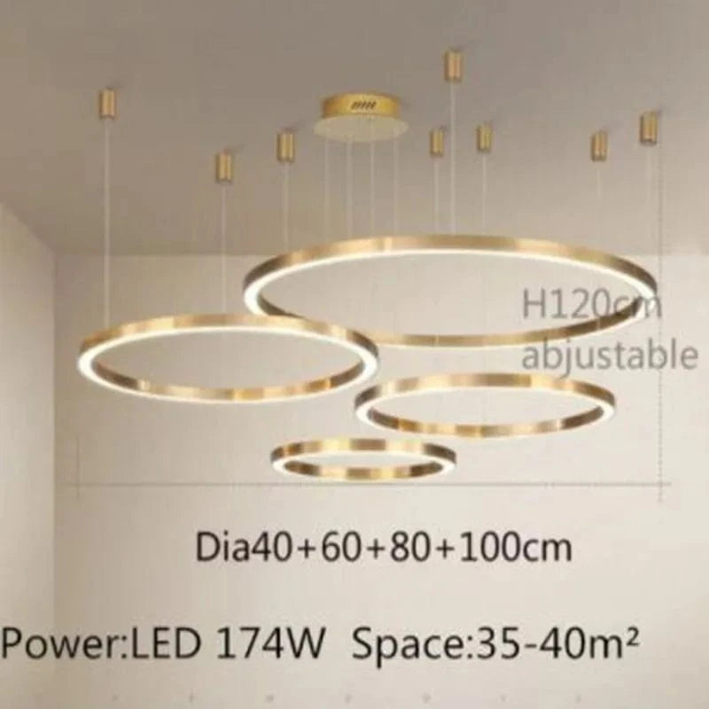 Lustre LED Moderne brossé avec Anneau Lumineux - Éclat Design | Marco Lucetti 4Anneau 40 60 80 100CM / Blanc froid pas de RC
