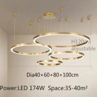 Lustre LED Moderne brossé avec Anneau Lumineux - Éclat Design | Marco Lucetti 4Anneau 40 60 80 100CM / Blanc froid pas de RC
