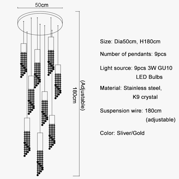 Lustre LED de Luxe Moderne en Cristal pour Escalier