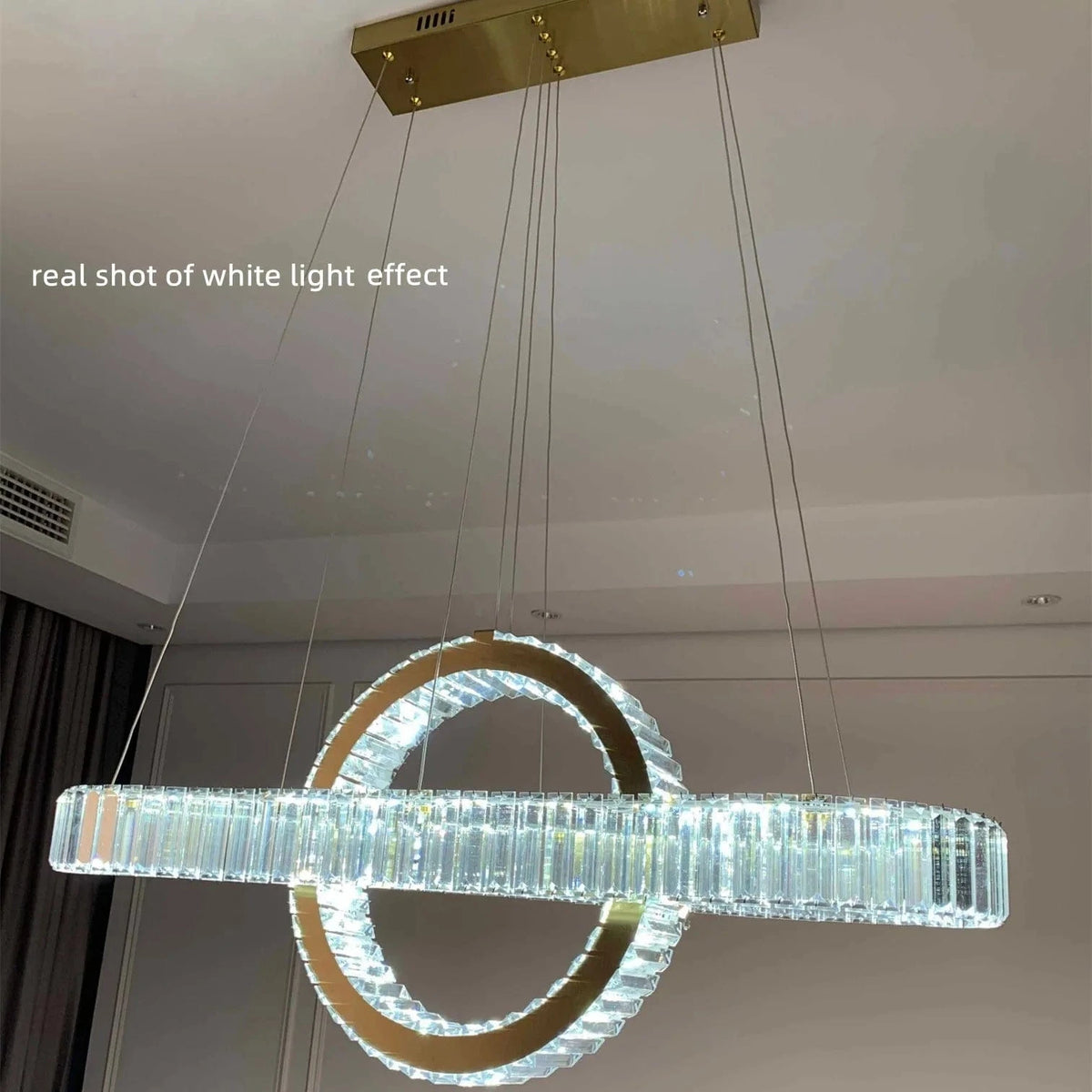 Lustre LED moderne en acier doré avec cristaux et câble ajustable | Marco Lucetti