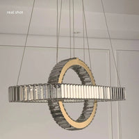 Lustre LED moderne en acier doré avec cristaux et câble ajustable | Marco Lucetti