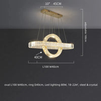 Lustre LED moderne en acier doré avec cristaux et câble ajustable | Marco Lucetti L100 L40cm 80W / Lumière neutre 4200K / Corps chromé