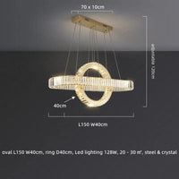 Lustre LED moderne en acier doré avec cristaux et câble ajustable | Marco Lucetti L150 L40cm 128W / Lumière chaude 3000K / Corps chromé