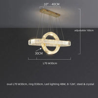 Lustre LED moderne en acier doré avec cristaux et câble ajustable | Marco Lucetti L70 L30cm 48W / Lumière chaude 3000K / Corps chromé