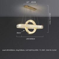 Lustre LED moderne en acier doré avec cristaux et câble ajustable | Marco Lucetti L90 L30cm 68W / Lumière chaude 3000K / Corps chromé