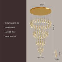 Lustre LED Moderne en Acrylique pour Escaliers en Colimaçon - Éclairage Élégant et Innovant | Marco Lucetti 48 lumières D80cm / Corps de lampe doré / Blanc froid