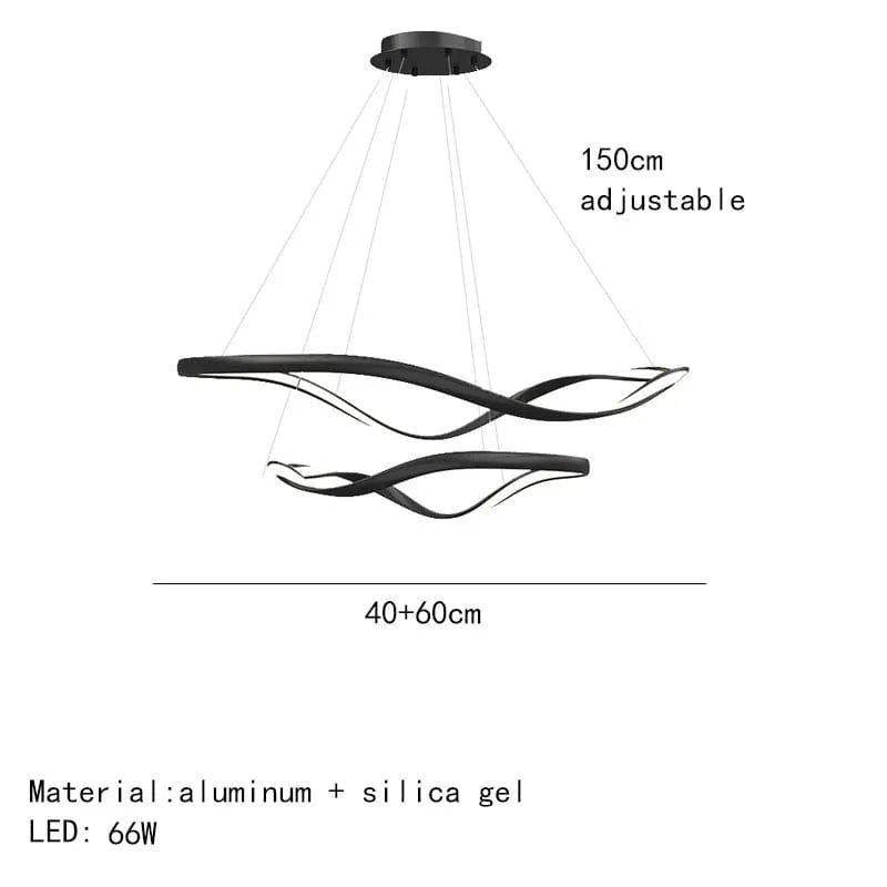 Lustre LED Moderne en Aluminium avec Cordon d'Anneau Irrégulier Ajustable | Marco Lucetti 40-60cm-Noir / Lumière naturelle