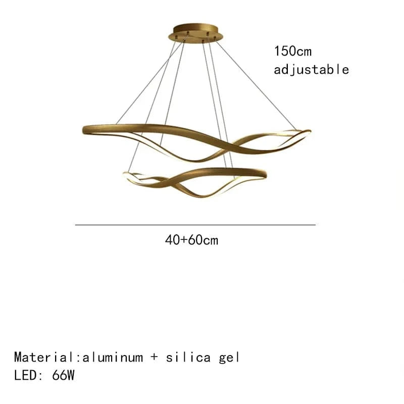 Lustre LED Moderne en Aluminium avec Cordon d'Anneau Irrégulier Ajustable | Marco Lucetti 40-60cm-Or / Blanc froid