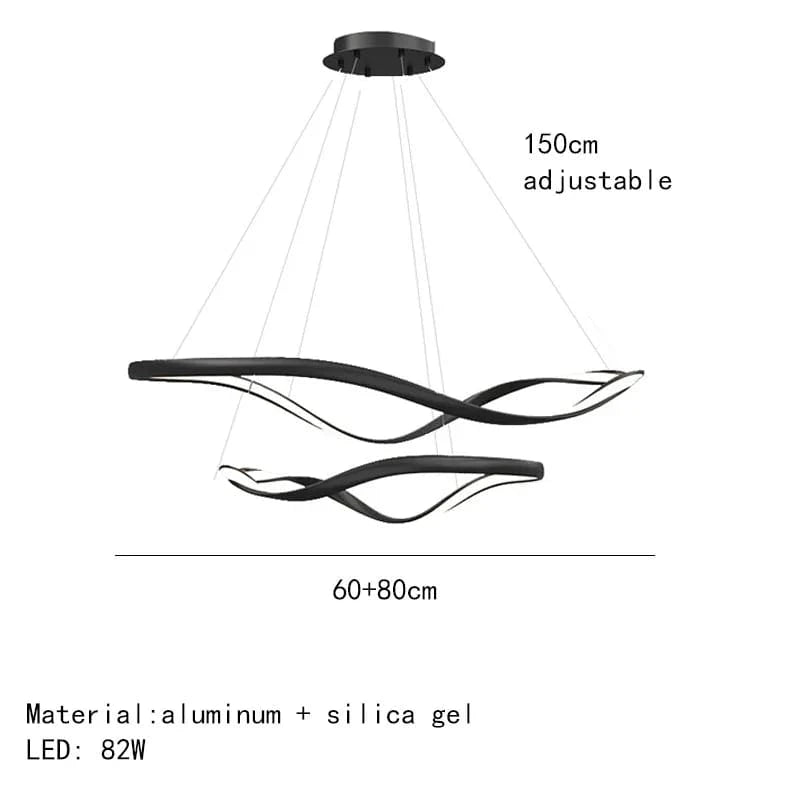 Lustre LED Moderne en Aluminium avec Cordon d'Anneau Irrégulier Ajustable | Marco Lucetti 60-80cm-Noir / Lumière naturelle