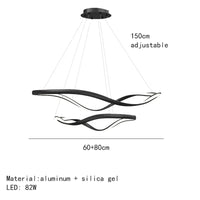 Lustre LED Moderne en Aluminium avec Cordon d'Anneau Irrégulier Ajustable | Marco Lucetti 60-80cm-Noir / Lumière naturelle