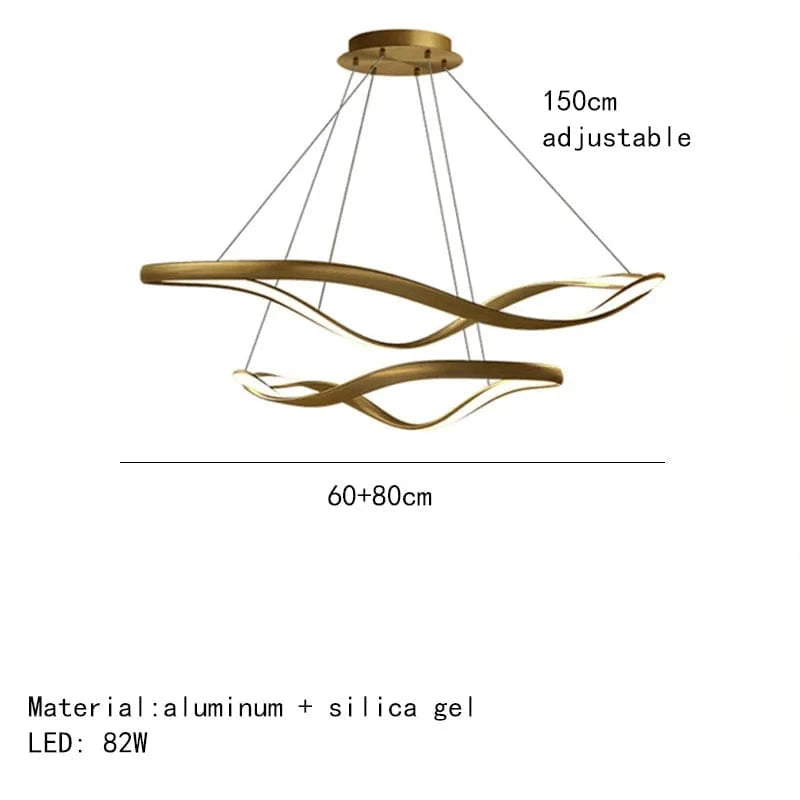 Lustre LED Moderne en Aluminium avec Cordon d'Anneau Irrégulier Ajustable | Marco Lucetti 60-80cm-Or / Lumière naturelle
