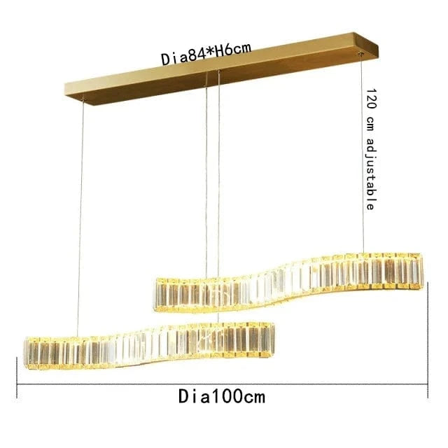 Lustre LED Moderne en Cristal de Luxe en Forme de S - Éclat Brillant | Marco Lucetti Double couche-D100cm / Or / Lumière chaude