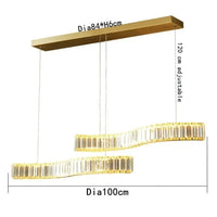 Lustre LED Moderne en Cristal de Luxe en Forme de S - Éclat Brillant | Marco Lucetti Double couche-D100cm / Or / Lumière chaude