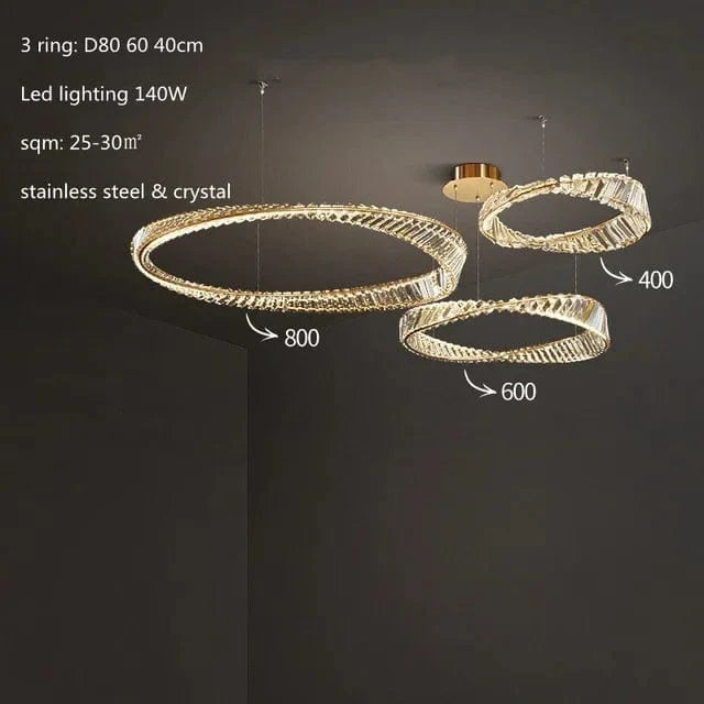 Lustre LED Moderne en Cristal K9 avec Anneau Irrégulier - Collection Élégance Cristalline | Marco Lucetti 40 60 80cm / Faible luminosité de la télécommande