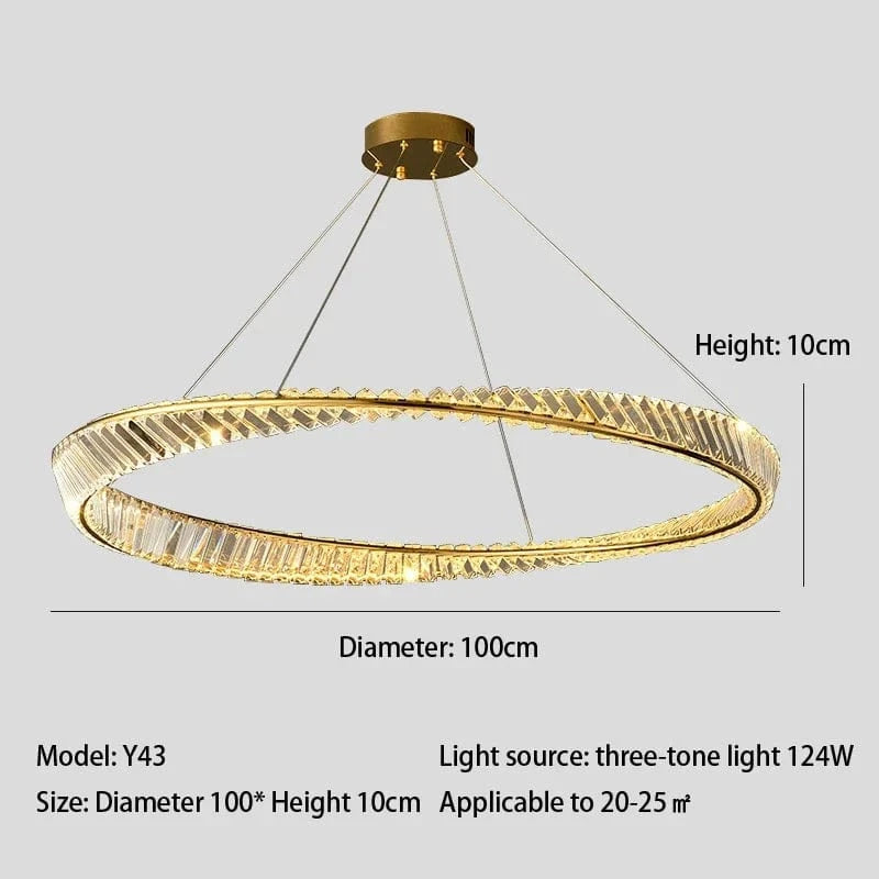 Lustre LED Moderne en Cristal K9 avec Anneau Irrégulier - Collection Élégance Cristalline | Marco Lucetti Dia100cm / Faible luminosité de la télécommande