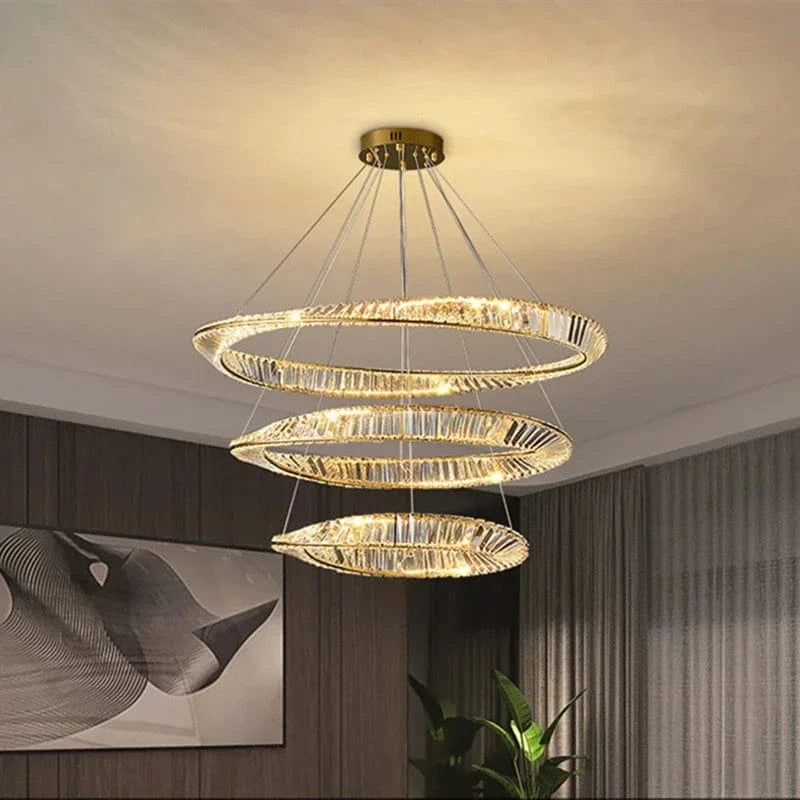 Lustre LED Moderne en Cristal K9 avec Anneau Irrégulier - Collection Élégance Cristalline | Marco Lucetti Dia40 60 80cm / Faible luminosité de la télécommande