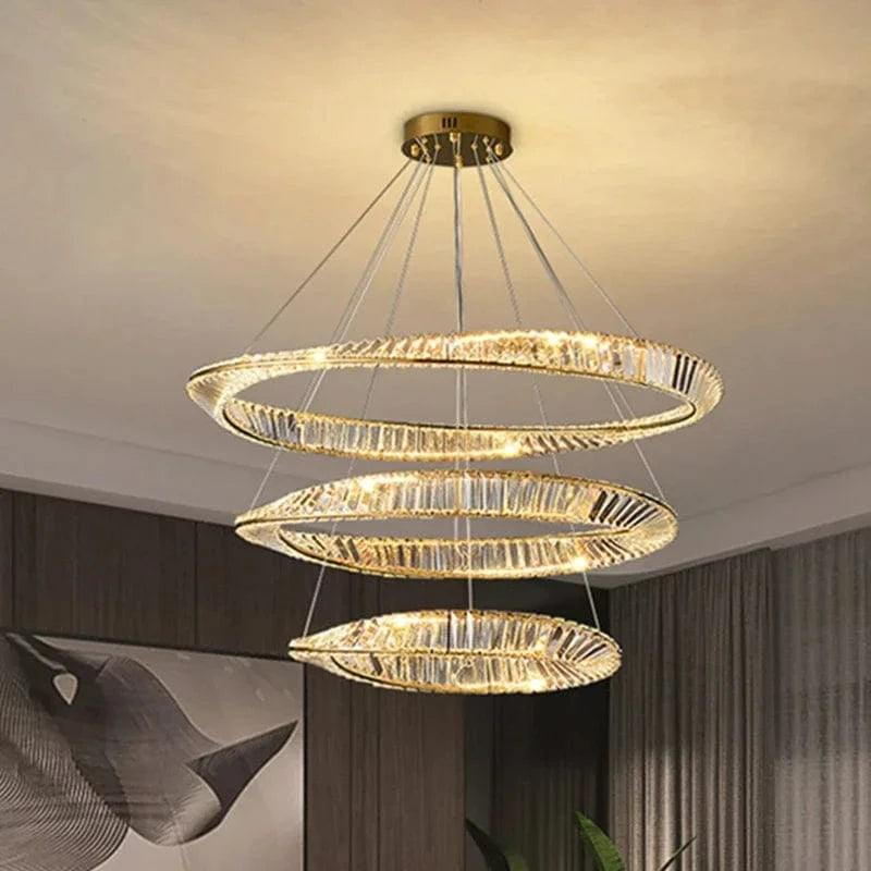 Lustre LED Moderne en Cristal K9 avec Anneau Irrégulier - Collection Élégance Cristalline | Marco Lucetti Dia60 80 100cm / Faible luminosité de la télécommande