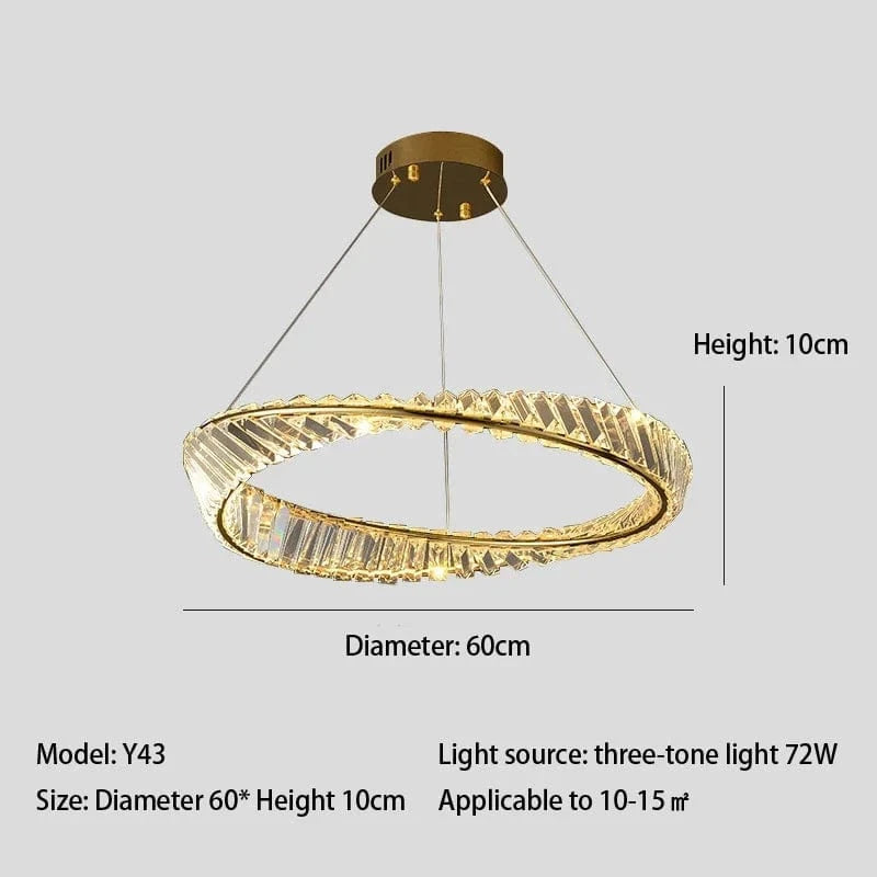 Lustre LED Moderne en Cristal K9 avec Anneau Irrégulier - Collection Élégance Cristalline | Marco Lucetti Diamètre60cm / Faible luminosité de la télécommande