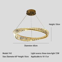 Lustre LED Moderne en Cristal K9 avec Anneau Irrégulier - Collection Élégance Cristalline | Marco Lucetti Diamètre60cm / Faible luminosité de la télécommande