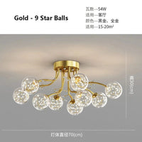 Lustre LED Moderne en Fer pour un Loft Élégant | Marco Lucetti Boules dorées 9 étoiles / 3 nuances de lumière