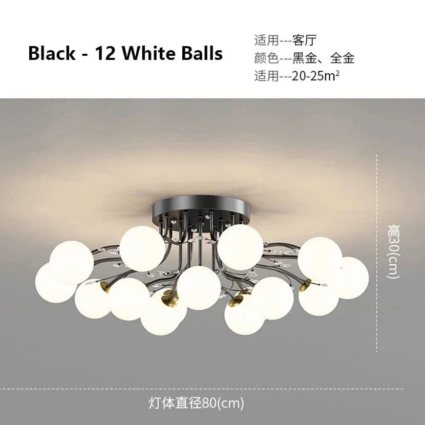Lustre LED Moderne en Fer pour un Loft Élégant | Marco Lucetti Noir 12 boules blanches / 3 nuances de lumière