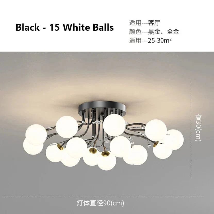 Lustre LED Moderne en Fer pour un Loft Élégant | Marco Lucetti Noir 15 boules blanches / 3 nuances de lumière