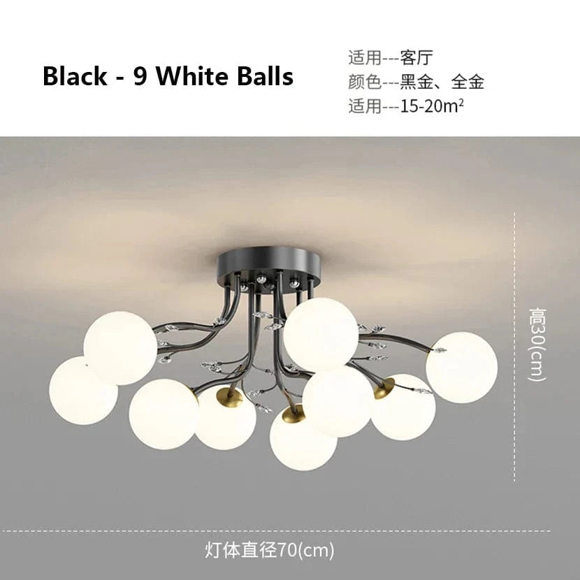 Lustre LED Moderne en Fer pour un Loft Élégant | Marco Lucetti Noir 9 boules blanches / 3 nuances de lumière