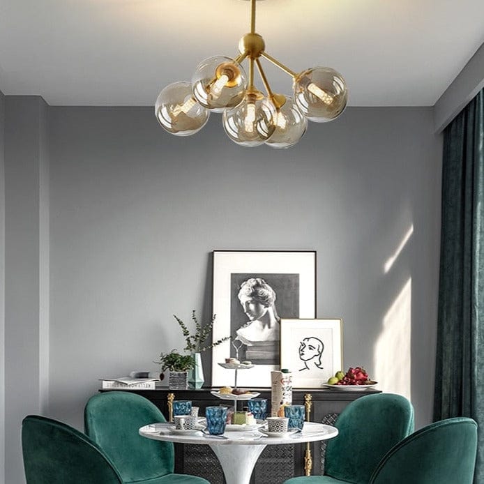 Lustre LED moderne en métal avec globes en verre Yue | Marco Lucetti