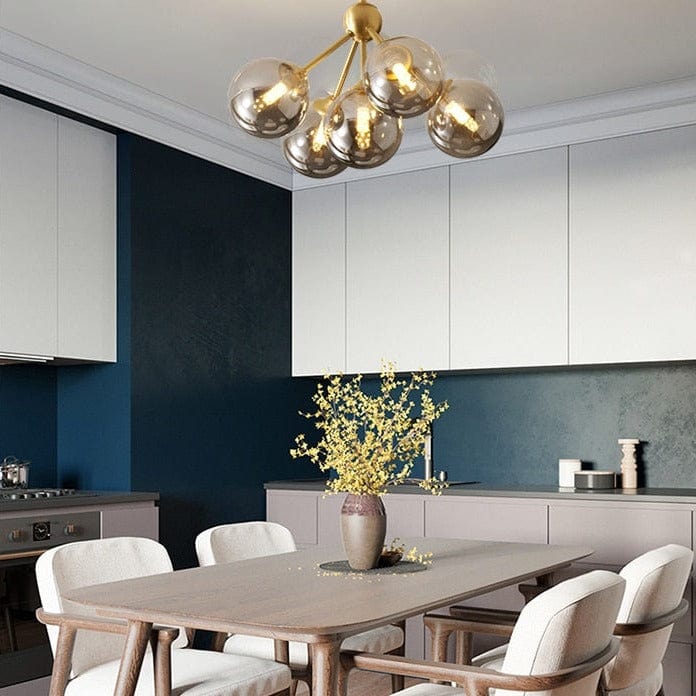 Lustre LED moderne en métal avec globes en verre Yue | Marco Lucetti