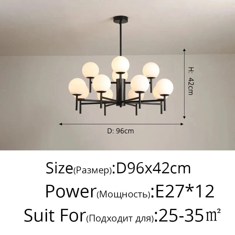 Lustre LED moderne médiéval avec boule de verre "Haricot Magique" | Marco Lucetti Noir 12 têtes / 3 couleurs sans télécommande