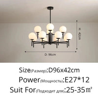 Lustre LED moderne médiéval avec boule de verre "Haricot Magique" | Marco Lucetti Noir 12 têtes / 3 couleurs sans télécommande