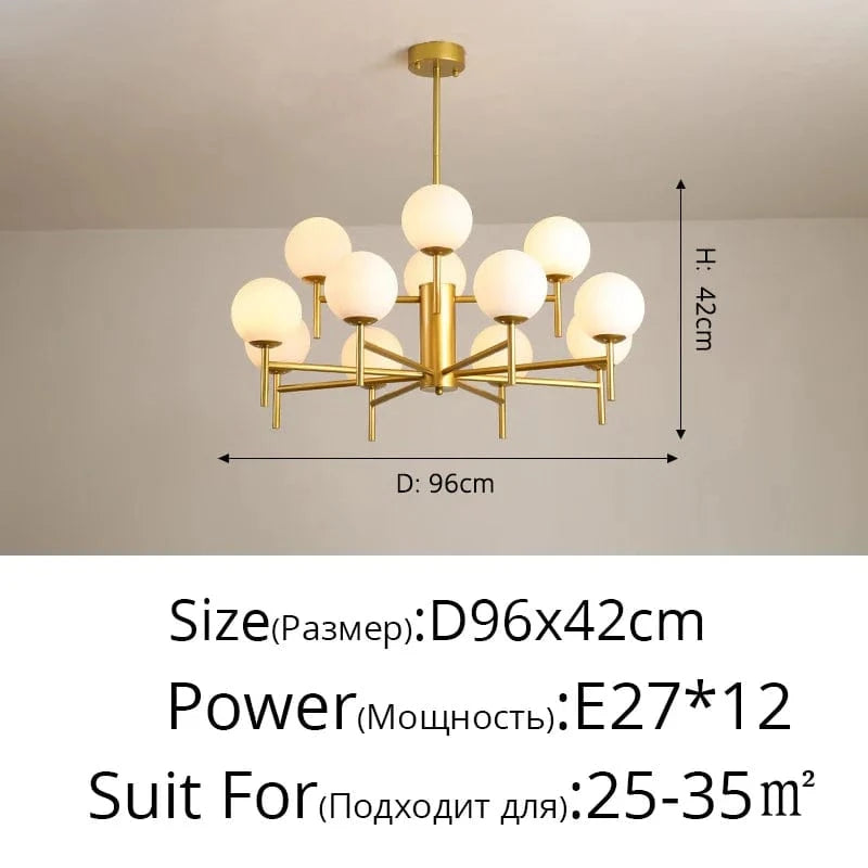 Lustre LED moderne médiéval avec boule de verre "Haricot Magique" | Marco Lucetti Or 12 têtes / 3 couleurs sans télécommande