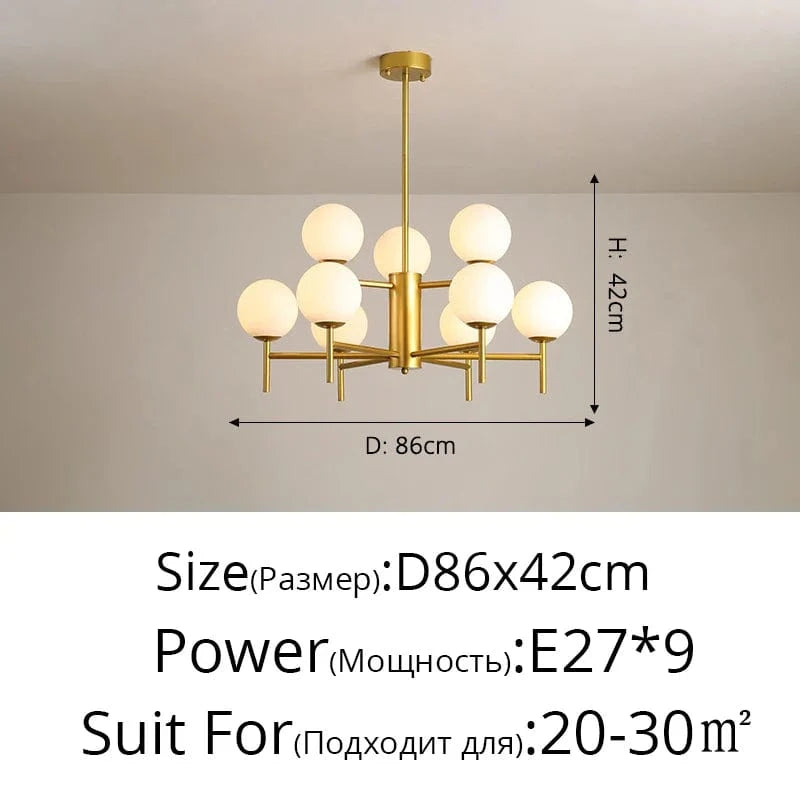 Lustre LED moderne médiéval avec boule de verre "Haricot Magique" | Marco Lucetti Or 9 têtes / 3 couleurs sans télécommande