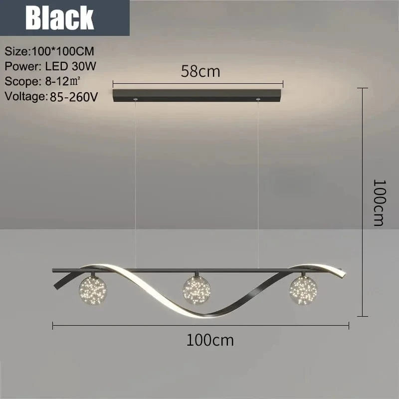 Lustre LED Moderne Minimaliste en Verre pour Restaurants de Luxe | Marco Lucetti A-100cm Noir / Lumière neutre 4000K