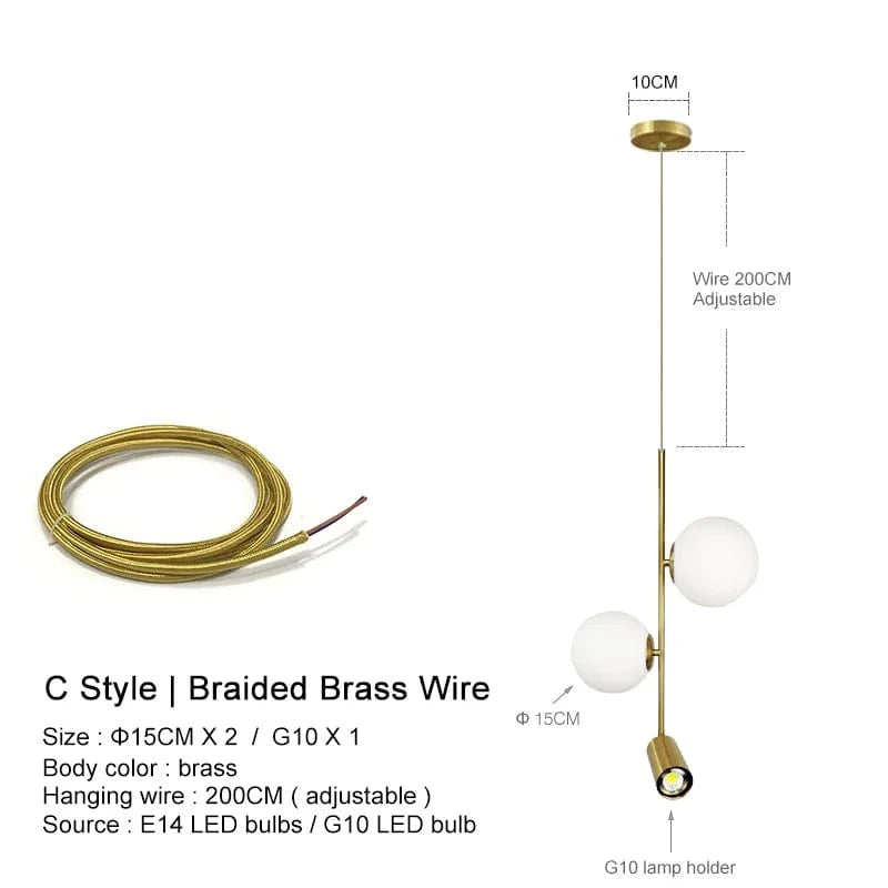 Lustre LED moderne Nordique boule de verre - Art Décor Restaurant de Luxe. | Marco Lucetti Fil de laiton de style C / Blanc froid