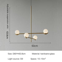 Lustre LED moderne nordique minimaliste créatif noir/or pour chambre à coucher et salon - Lampe suspendue haut de gamme | Marco Lucetti Glod - 4 têtes / Ampoule blanche